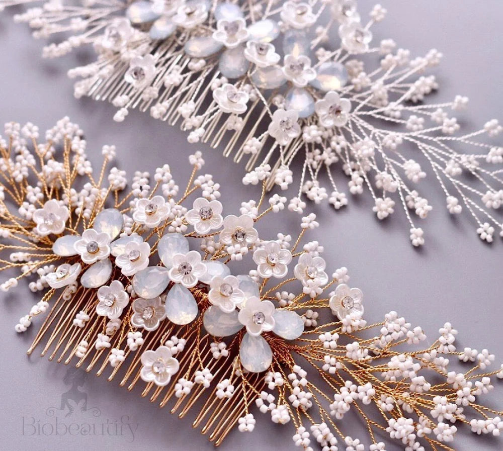 Everly Opal Bridal Hair Comb Gold Silver Options