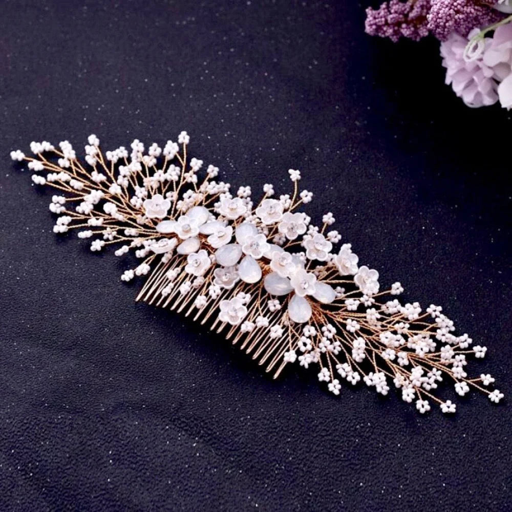 Everly Opal Bridal Hair Comb Gold Silver Options