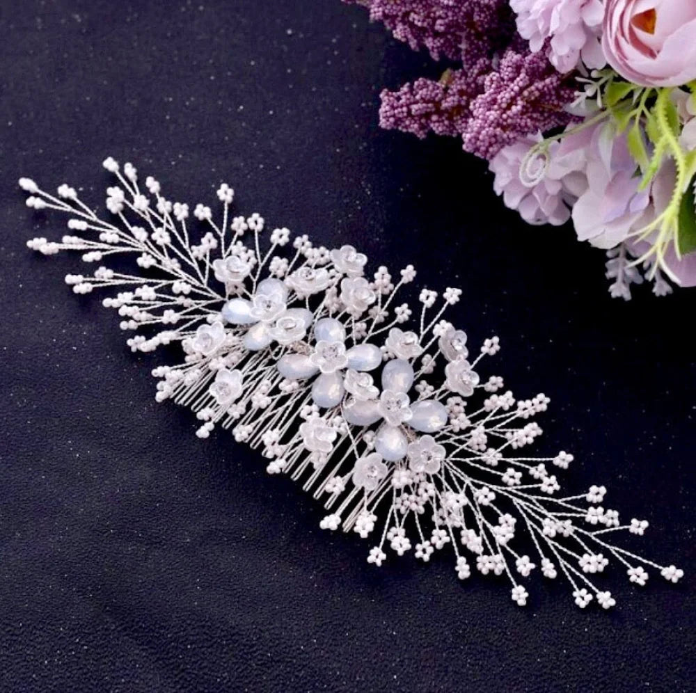 Everly Opal Bridal Hair Comb Gold Silver Options