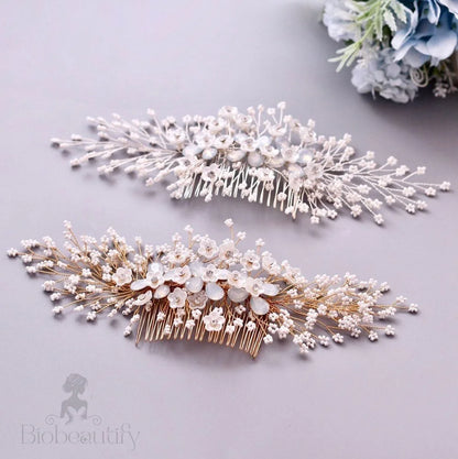 Everly Opal Bridal Hair Comb Gold Silver Options