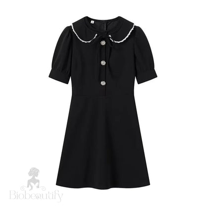 Evie A-Line Dress With Spliced Collar Black / L