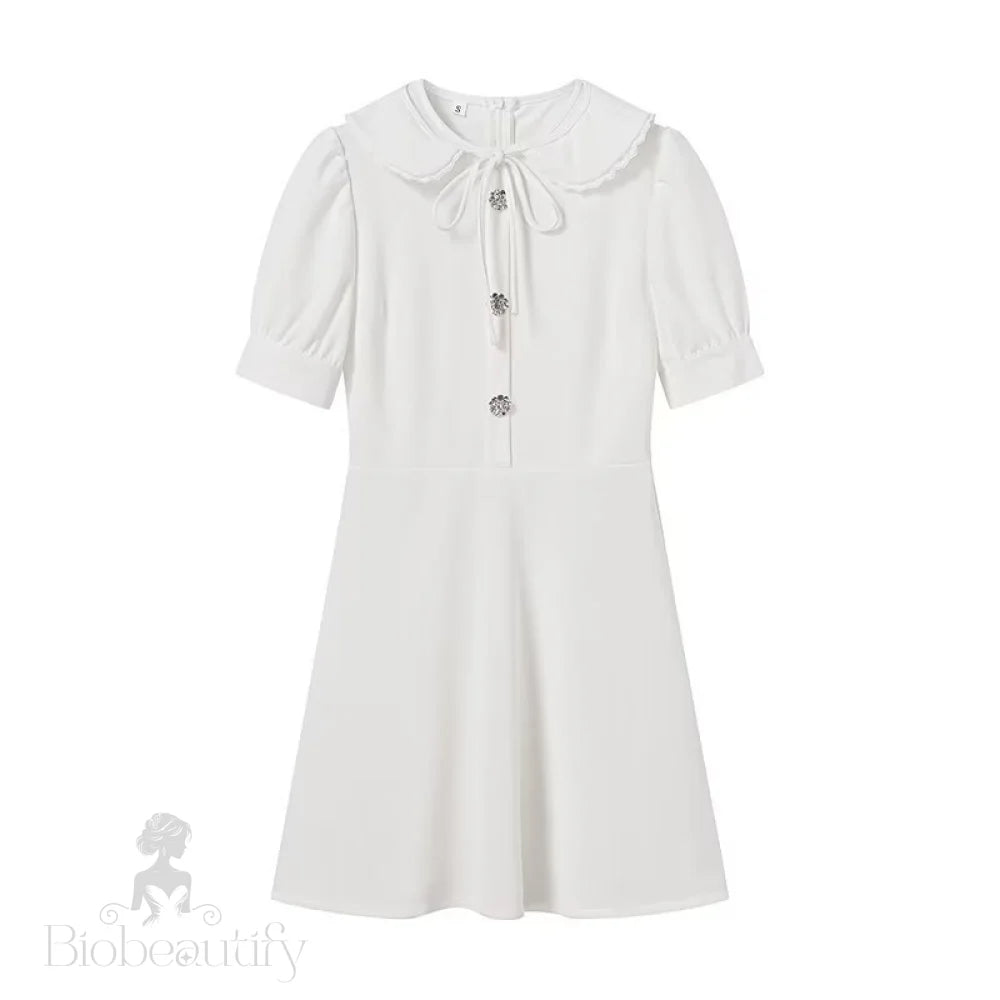 Evie A-Line Dress With Spliced Collar White / L