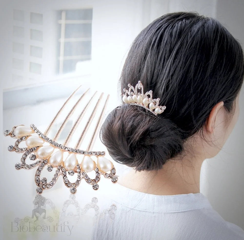 Evita Pearl Crystal Rose Gold Bridal Hair Comb