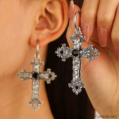 Exaggerated Silver Cross Hip Hop Sweater Necklace SILVER