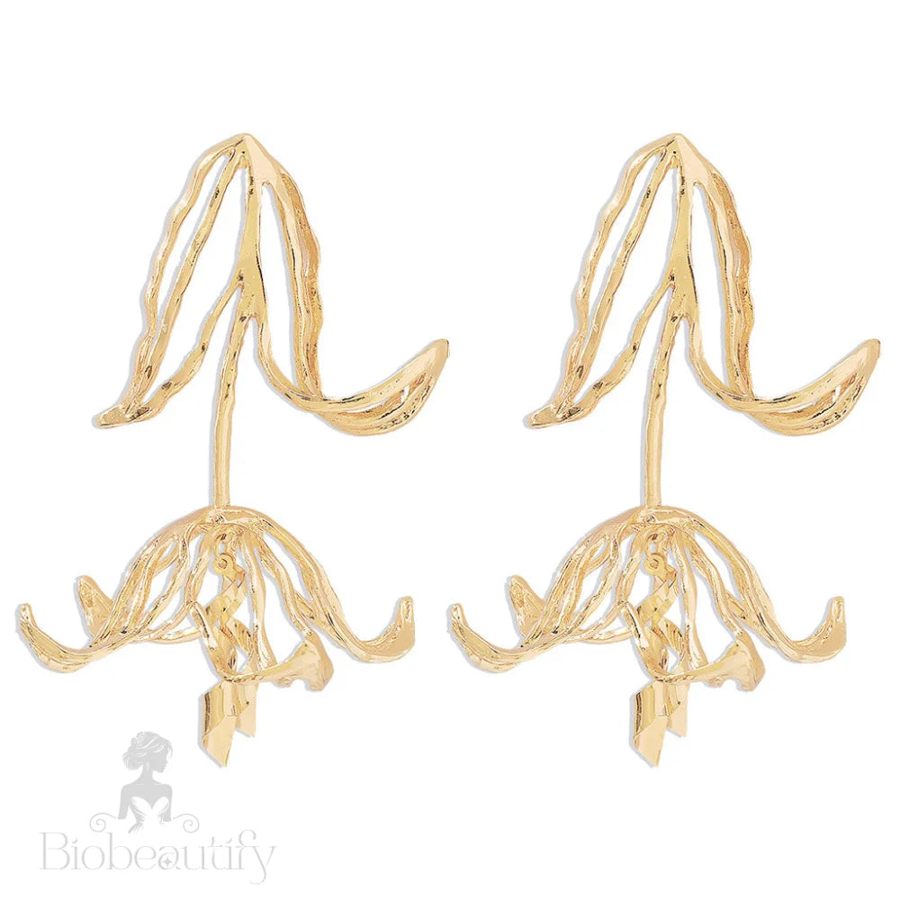 Exaggerated Tulip Flower Drop Earrings In Vintage Polished Plating