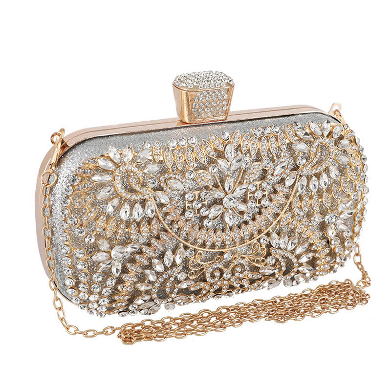 Rhinestone-Studded Silver Rectangle Evening Clutch Bag