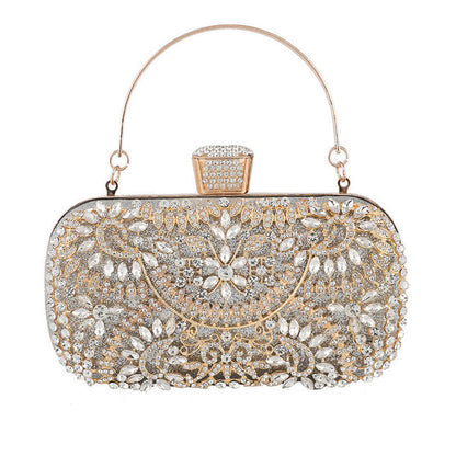 Rhinestone-Studded Silver Rectangle Evening Clutch Bag