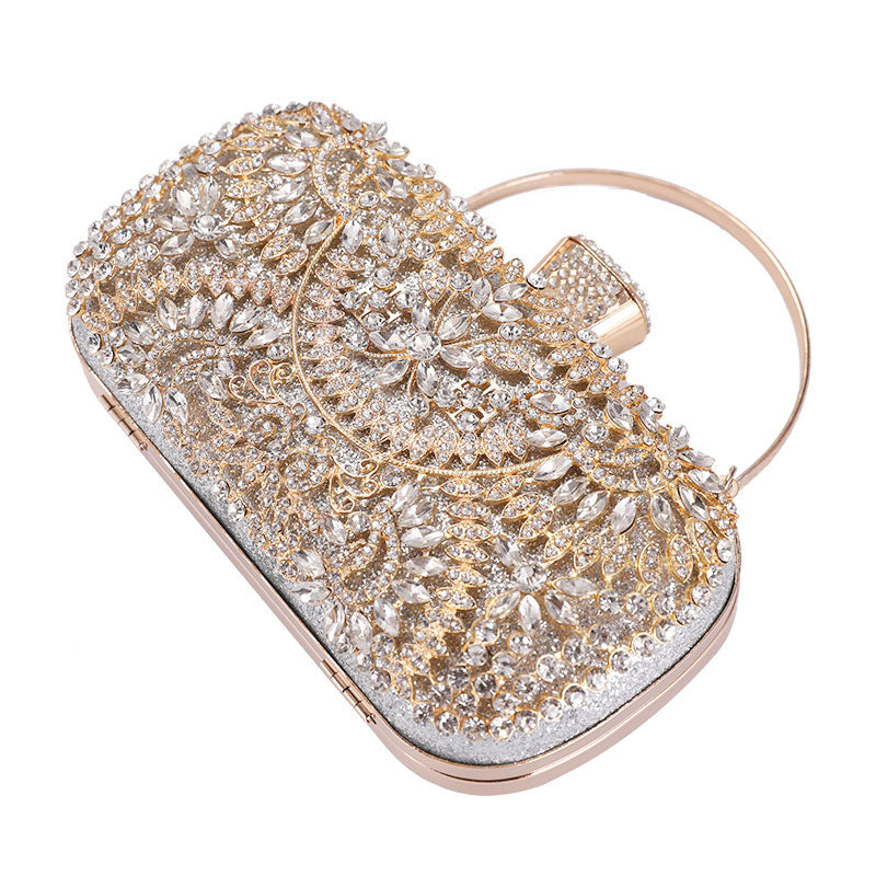 Rhinestone-Studded Silver Rectangle Evening Clutch Bag