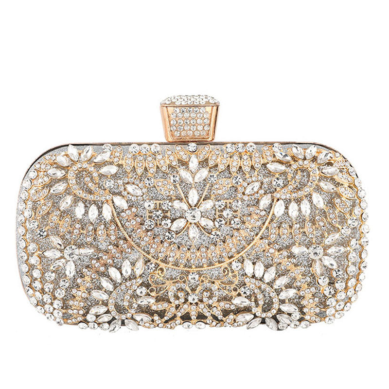 Rhinestone-Studded Silver Rectangle Evening Clutch Bag One Size /
