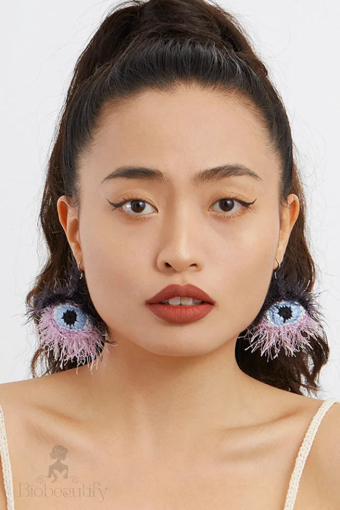 Eye Pattern Plush Earrings Handmade