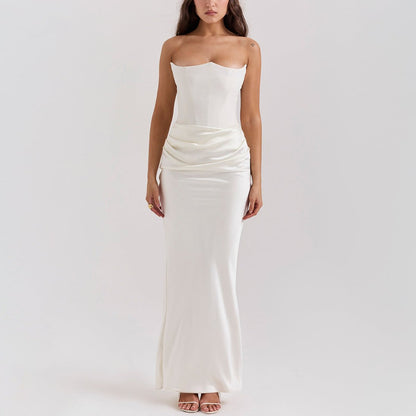 Strapless Draped Satin Mermaid Dress - Chiccharm