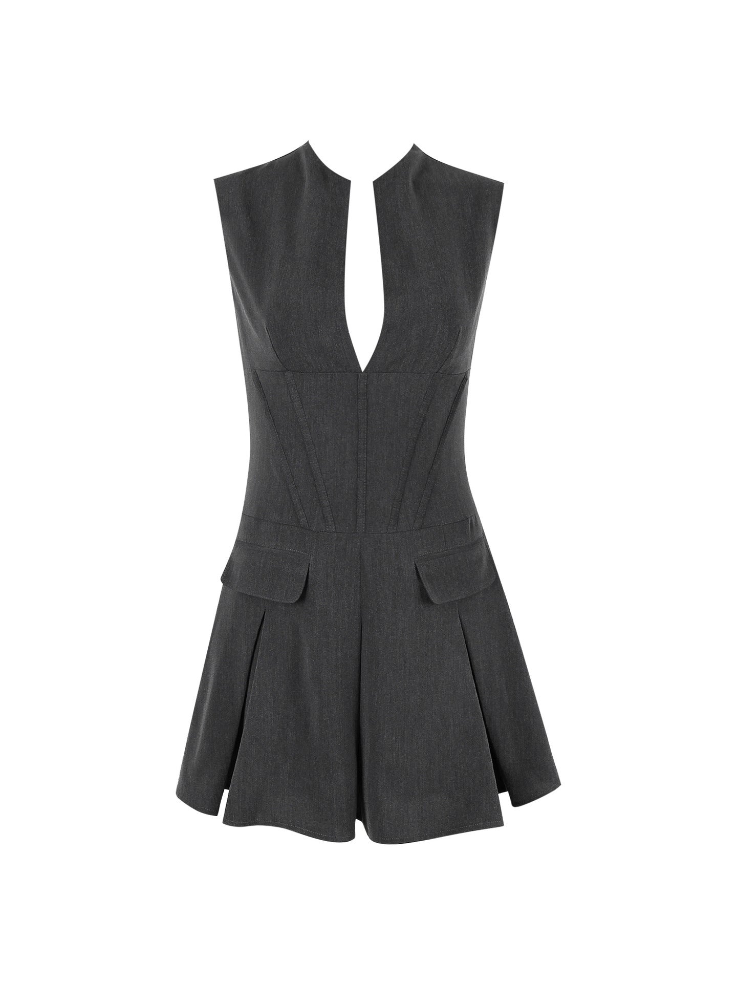 Plunge Neck Pleated Mini Dress