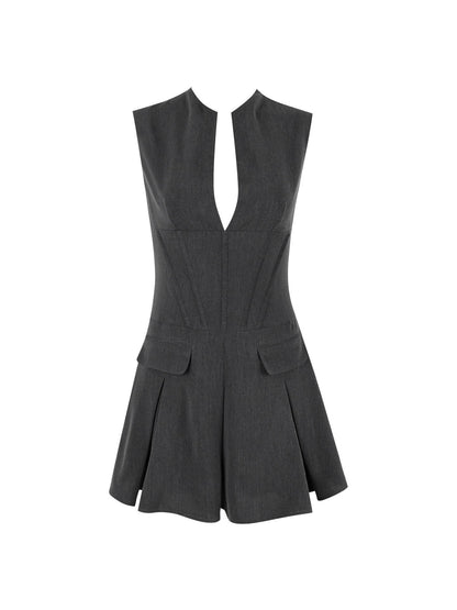 Plunge Neck Pleated Mini Dress