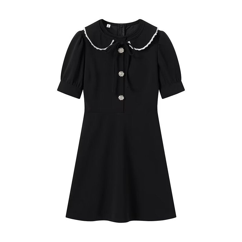 Evie A-Line Dress With Spliced Collar Black / L