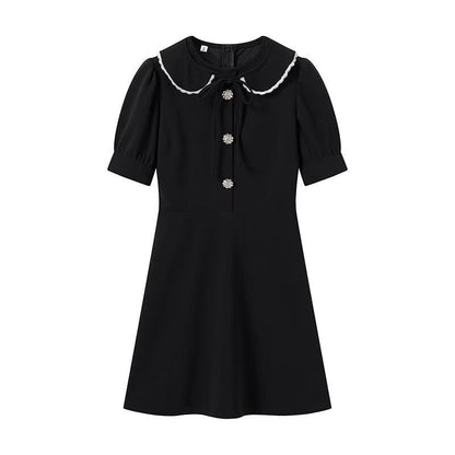Evie A-Line Dress With Spliced Collar Black / L