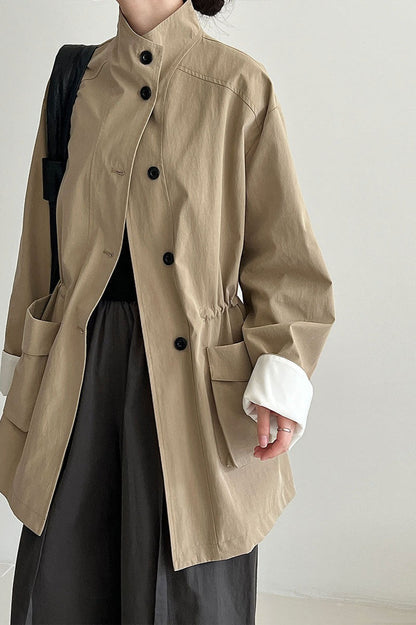 Pocketed Loose Drawstring Trench Coat