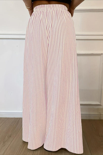 Vertical Stripe Elastic Waist Wide Leg Pants