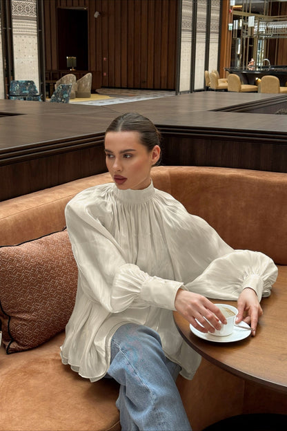 High Neck Balloon Sleeve Blouse