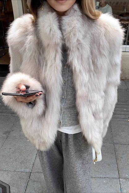 Stand Collar Straight Faux Fur Coat