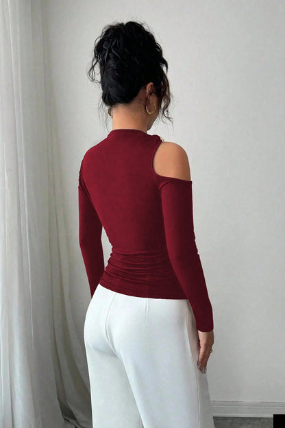 One Shoulder Metal Accent Cutout Top