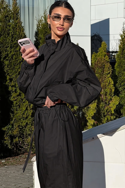 Cropped Zip Windbreaker Wide Leg Pants Set