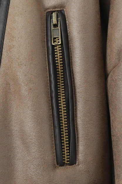 Vintage Patchwork Faux Suede Lapel Long Coat