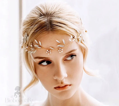 Fabienne Gold Opal Bridal Hair Vine And Earrings Set