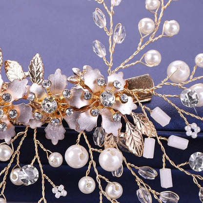 Fabiola Rose Gold Hair Clip With Pearl And Crystal For Brides