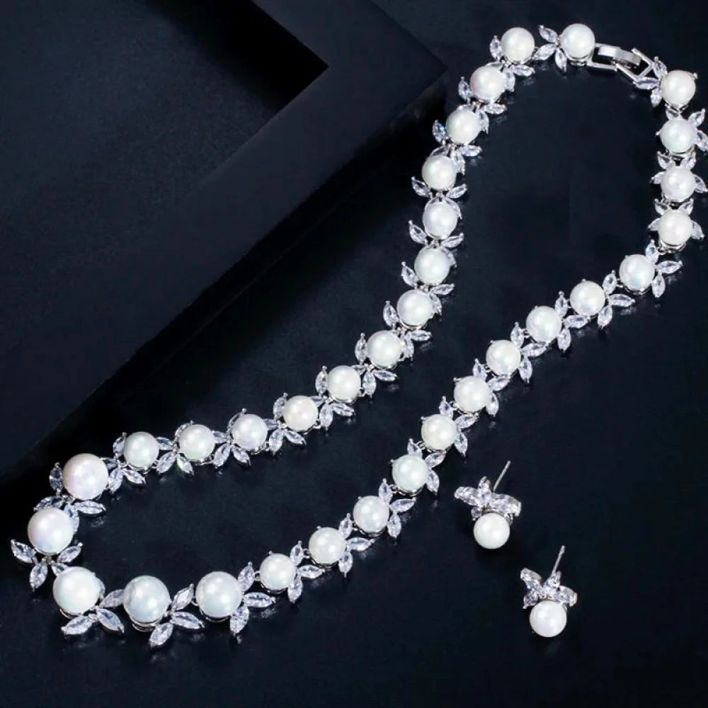 Farrah Luxury Pearl And Cz Wedding Jewelry Set