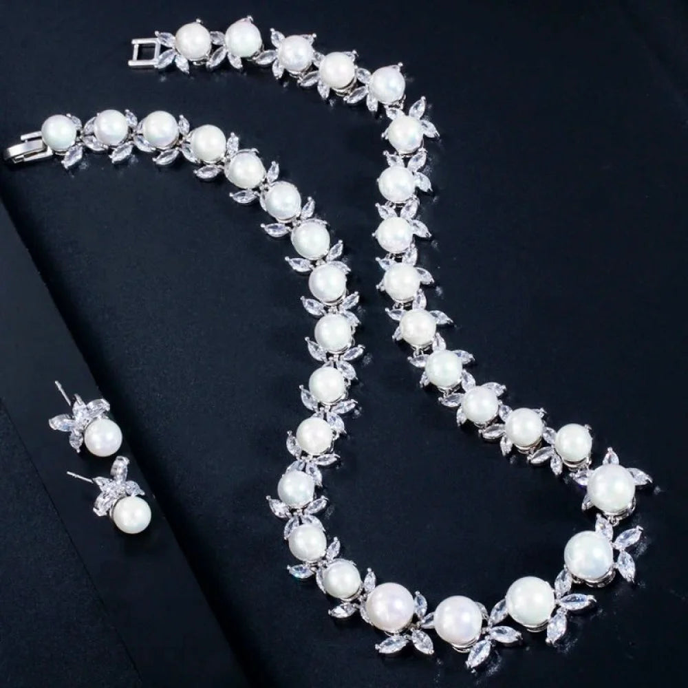 Farrah Luxury Pearl And Cz Wedding Jewelry Set