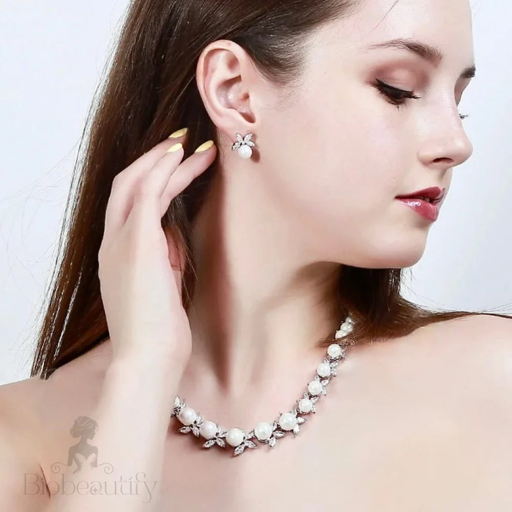 Farrah Luxury Pearl And Cz Wedding Jewelry Set