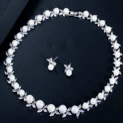 Farrah Luxury Pearl And Cz Wedding Jewelry Set