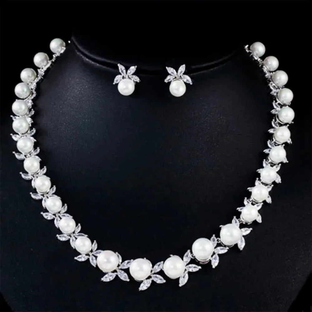 Farrah Luxury Pearl And Cz Wedding Jewelry Set