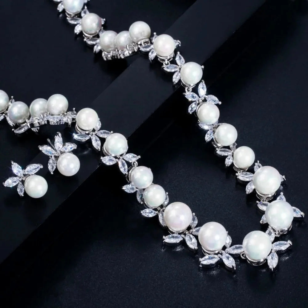 Farrah Luxury Pearl And Cz Wedding Jewelry Set