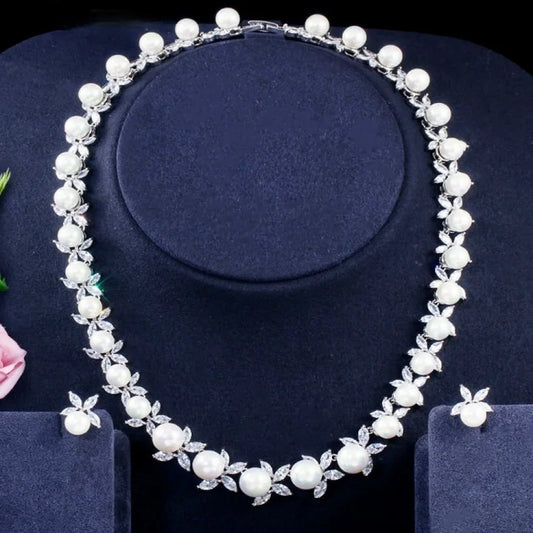 Farrah Luxury Pearl And Cz Wedding Jewelry Set