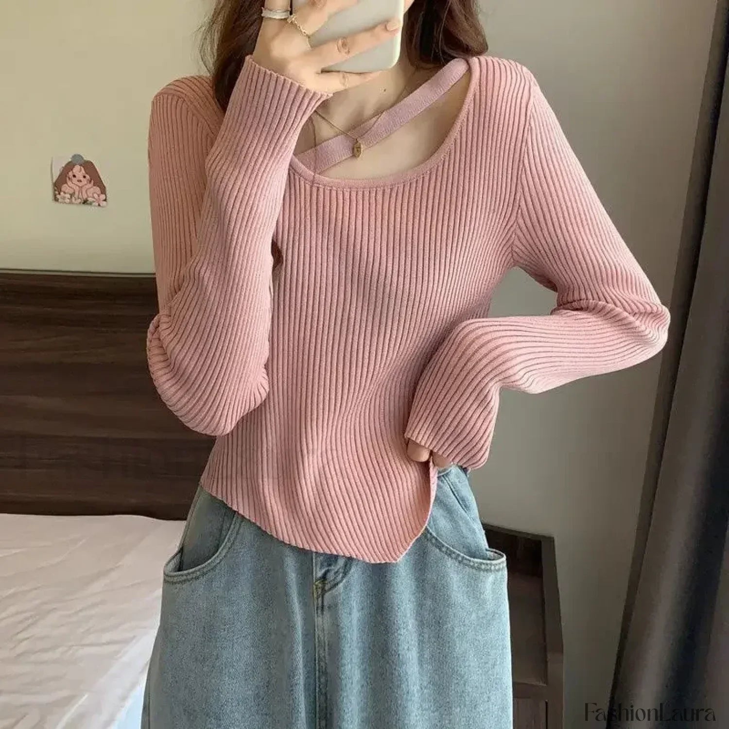 Fashion Sexy Y2K Women’s Knitted Cropped Top Openwork Knitted Bottoming Shirt Sweater Sweaters L