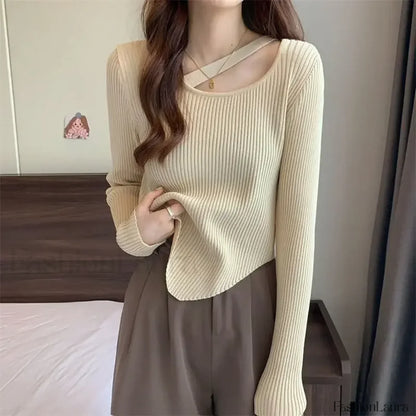 Fashion Sexy Y2K Women’s Knitted Cropped Top Openwork Knitted Bottoming Shirt Sweater Sweaters L
