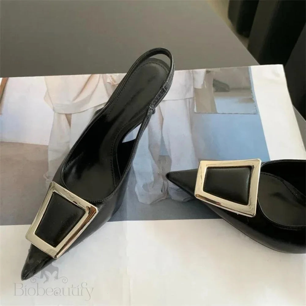 Fashion Square Buckle Slip On Slingback Pointed Toe Dress Shoes