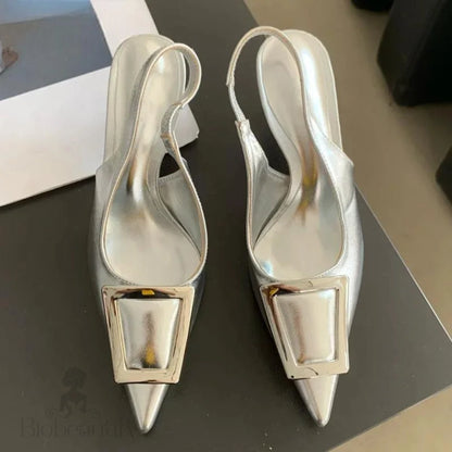 Fashion Square Buckle Slip On Slingback Pointed Toe Dress Shoes