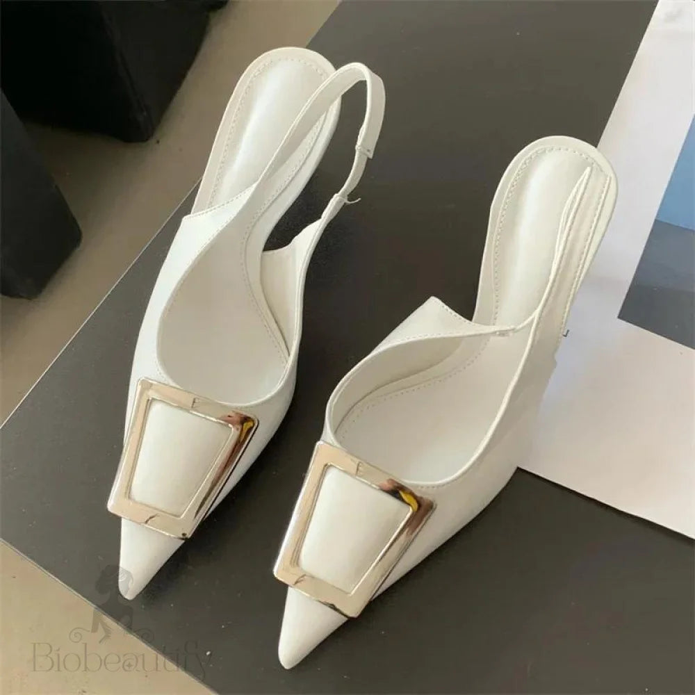 Fashion Square Buckle Slip On Slingback Pointed Toe Dress Shoes