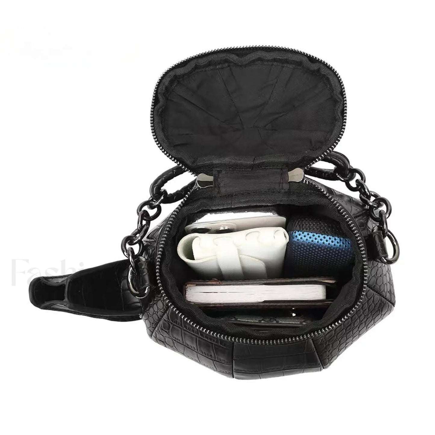 Fashion Teapot Shaped Stone Pattern Leather Gothic Personalized Bag Black