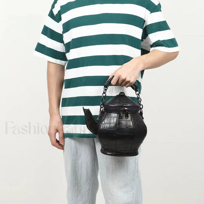 Fashion Teapot Shaped Stone Pattern Leather Gothic Personalized Bag Black