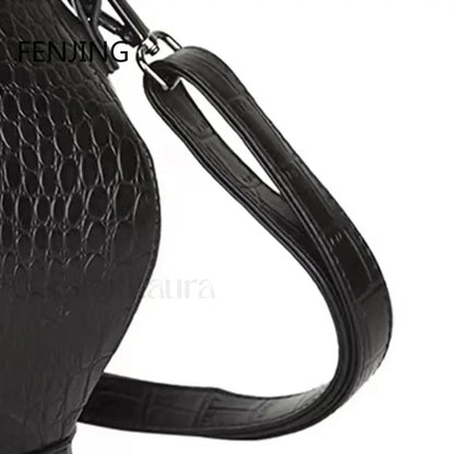 Fashion Teapot Shaped Stone Pattern Leather Gothic Personalized Bag Black