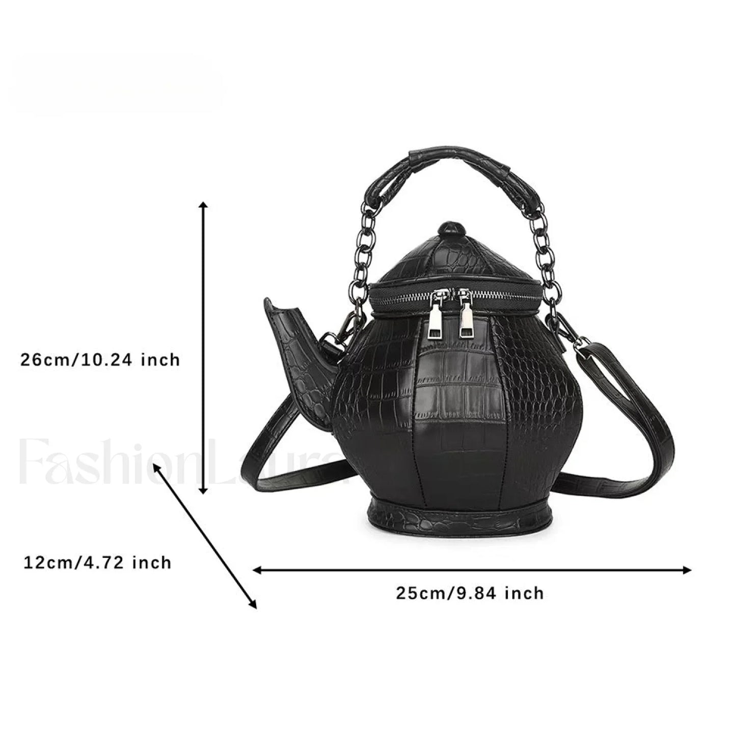 Fashion Teapot Shaped Stone Pattern Leather Gothic Personalized Bag Black