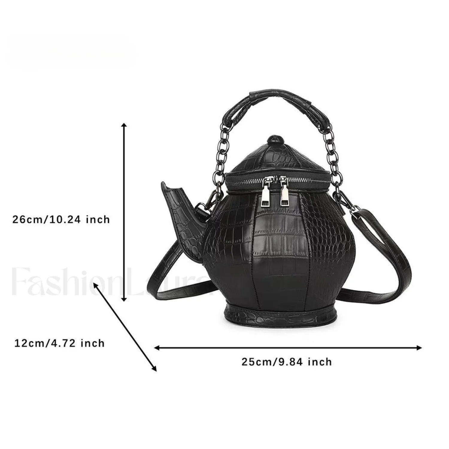 Fashion Teapot Shaped Stone Pattern Leather Gothic Personalized Bag Black