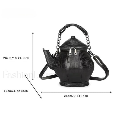 Fashion Teapot Shaped Stone Pattern Leather Gothic Personalized Bag Black