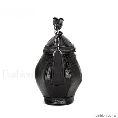 Fashion Teapot Shaped Stone Pattern Leather Gothic Personalized Bag Black