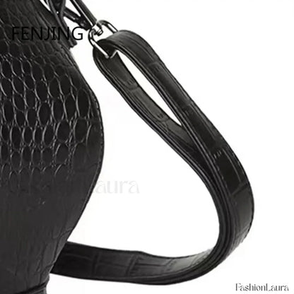 Fashion Teapot Shaped Stone Pattern Leather Gothic Personalized Bag Black