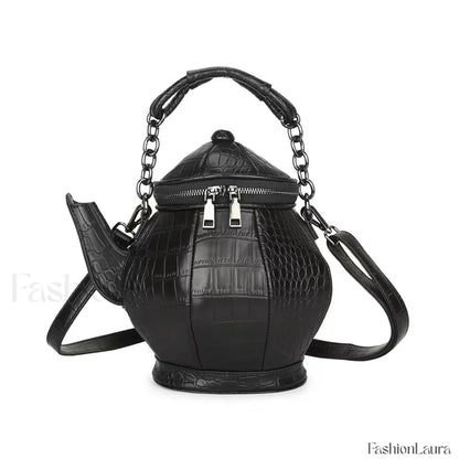 Fashion Teapot Shaped Stone Pattern Leather Gothic Personalized Bag Black