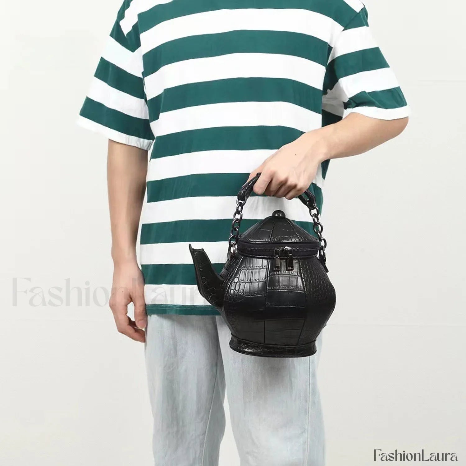 Fashion Teapot Shaped Stone Pattern Leather Gothic Personalized Bag Black